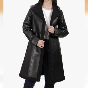 NWOT‼️ ✨🖤GENUINE LAMBSKIN🖤✨ Leather & Shearing Trench Coat Jacket -  Size S